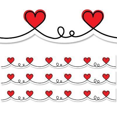 Creative Teaching Press EZ Border 3" x 48' Red Doodle Hearts 3/Pack (CTP10479-3)