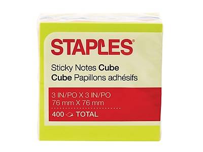 Staples Stickies Standard Notes, 3 x 3 Assorted, 400 Sheets/Pad, 1 Pad/Pack (S-33BRC/52557)