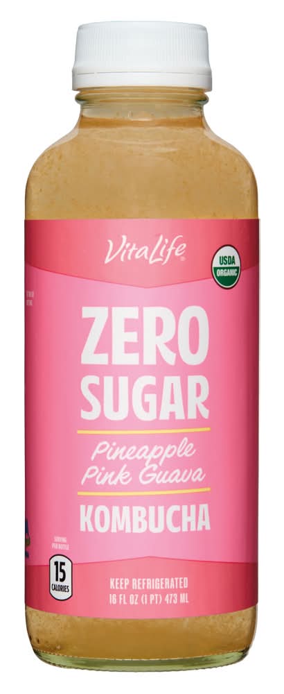 VitaLife Zero Sugar Kombucha, Pineapple Pink Guava (16 fl oz)