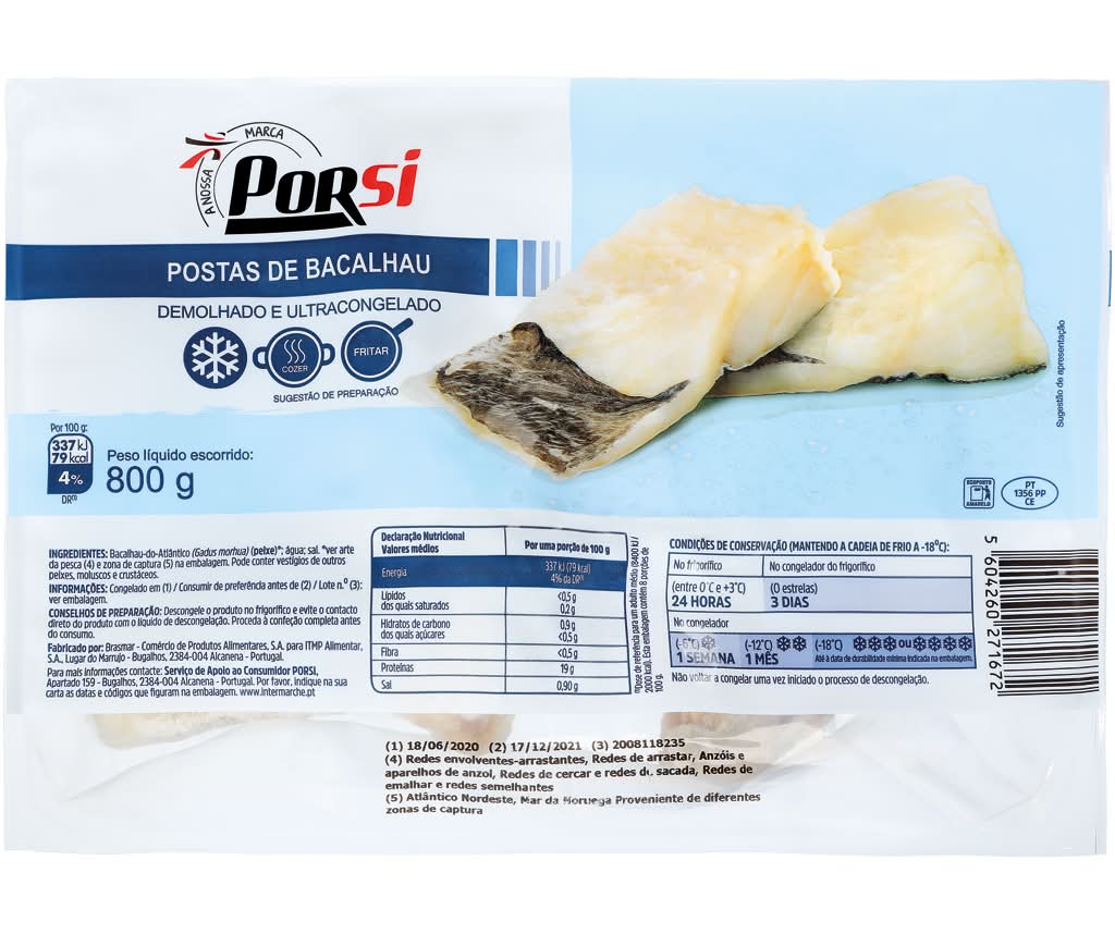 Porsi  - Bacalhau posta mÃ©dia, embalagem de 800g