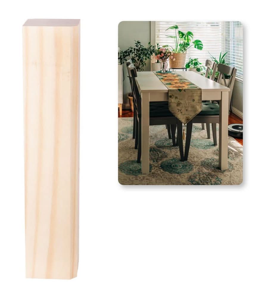 Waddell Craftsman Square Table Leg With Chamfer 16 In. H X 3.25 In. Dia. Unfinished Pine Wood, Diy Home Furniture Decor