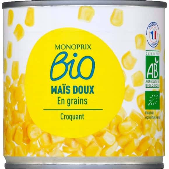 Monoprix Bio Maïs Doux En Grains Bio La Boîte De 285G Net Égoutté