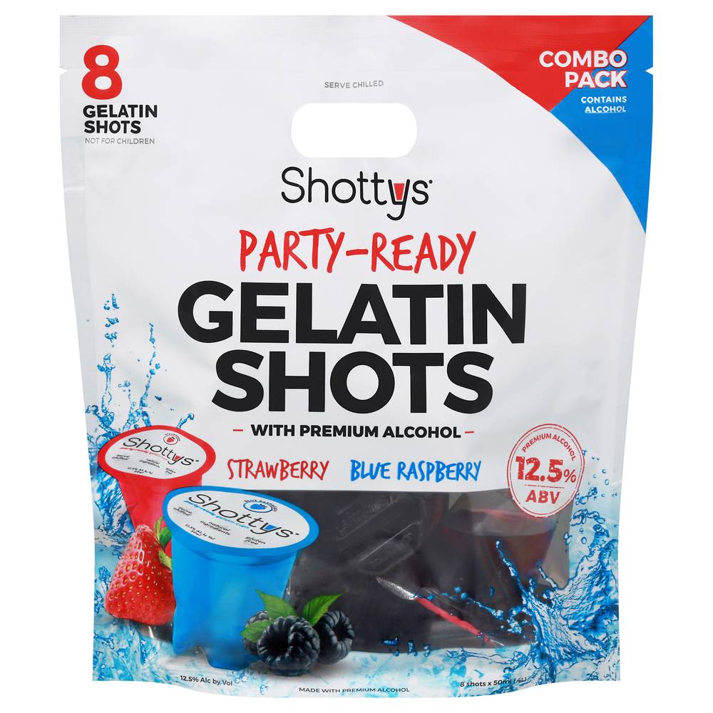 Shottys Gelatin Shots Combo pack -Strawberry/Blue Raspberry Premium Alcohol (8 x 50 ml)