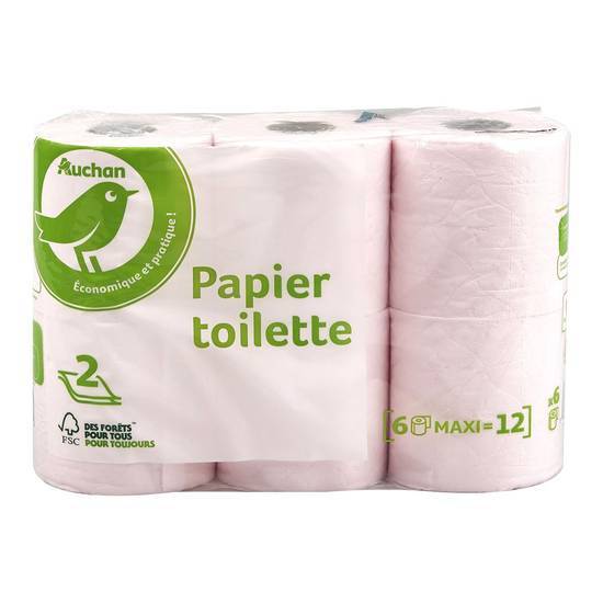 Papier hygiénique auchan essentiel rose compact 6=12 rouleaux 2 épaisseurs fsc