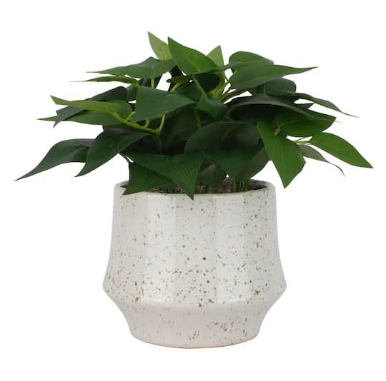 10" Premade Faux Plant In Speckled Ceramic Container By Ashland