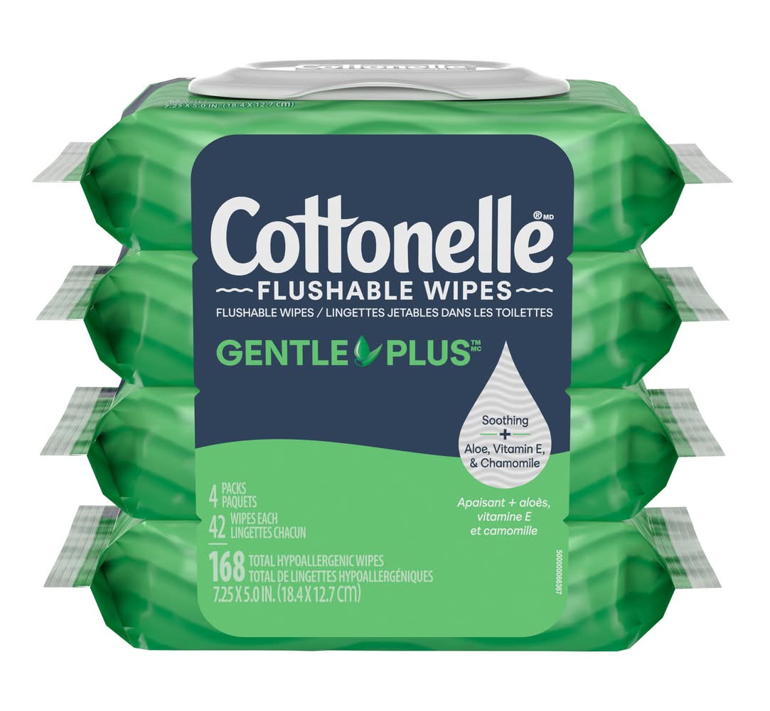 Cottonelle Gentle Plus Flushable Wipes, 7.25x5 in (4 x 42 ct)