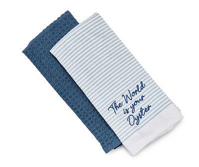 Coastal World Is Your Oyster Kitchen Towel Set, Blue-White (2 ct)