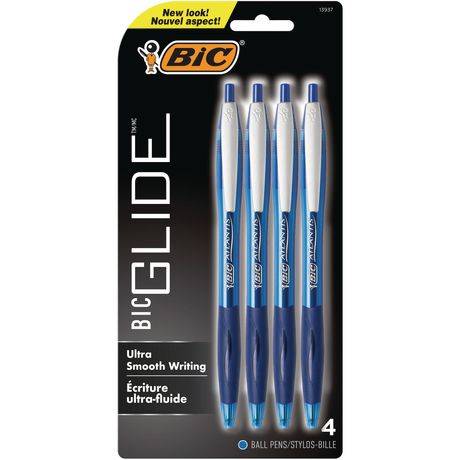 BiC Glide Ultra Smooth Writing Retractable Ball Pens, Blue (4 ct)
