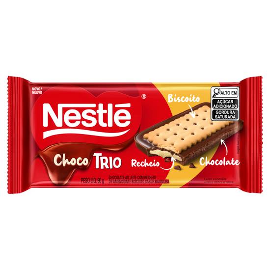Nestlé chocolate ao leite com recheio de amendoim e biscoito sabor baunilha choco trio (90 g)