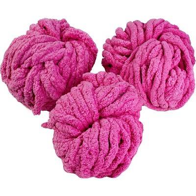 iDIY Chunky Yarn 3 Pack (24 Yards Each Skein) - Hot Pink - Fluffy Chenille Yarn Perfect for Soft Throw and Baby Blankets, Arm Knitting, Crocheting