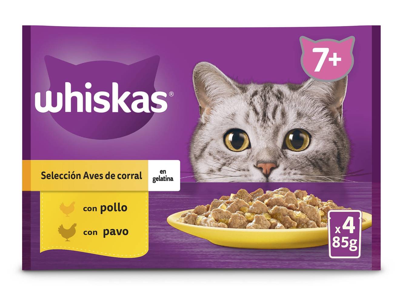 Alimento Para Gatos Senior Aves En Gelatina Whiskas Bolsa 4 X 85 G