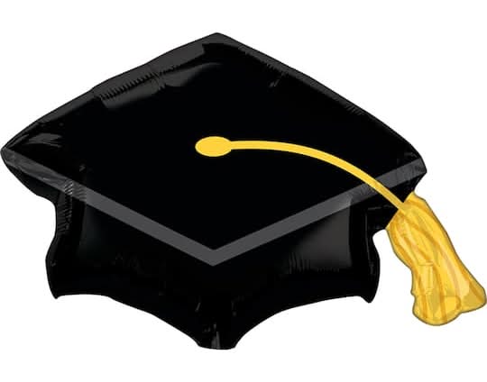Inflated 31" Black Graduation Cap Foil Balloon