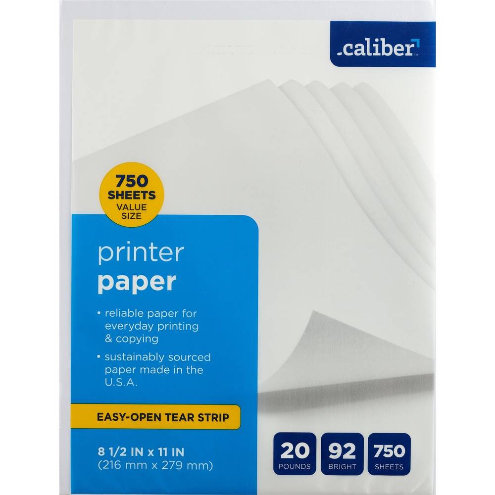 Caliber Printer Paper, Sustainably Sourced In The Usa, 8.5"X11", 750 Ct