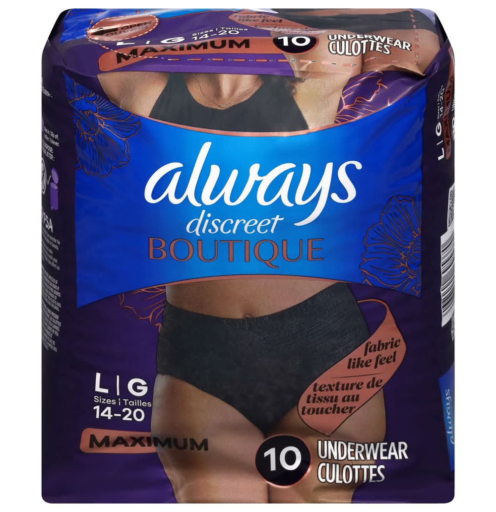 Always Boutique Maximum Low Rise Underwear, L (10 ct)