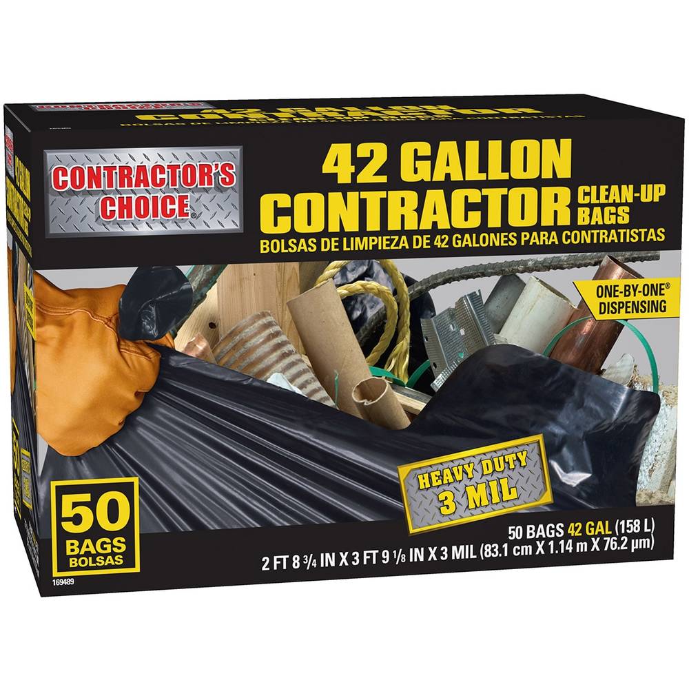 Contractor's Choice Contractor 42-Gallons Black Outdoor Plastic Construction Flap Tie Trash Bag (50-Count) | LW42WC050B