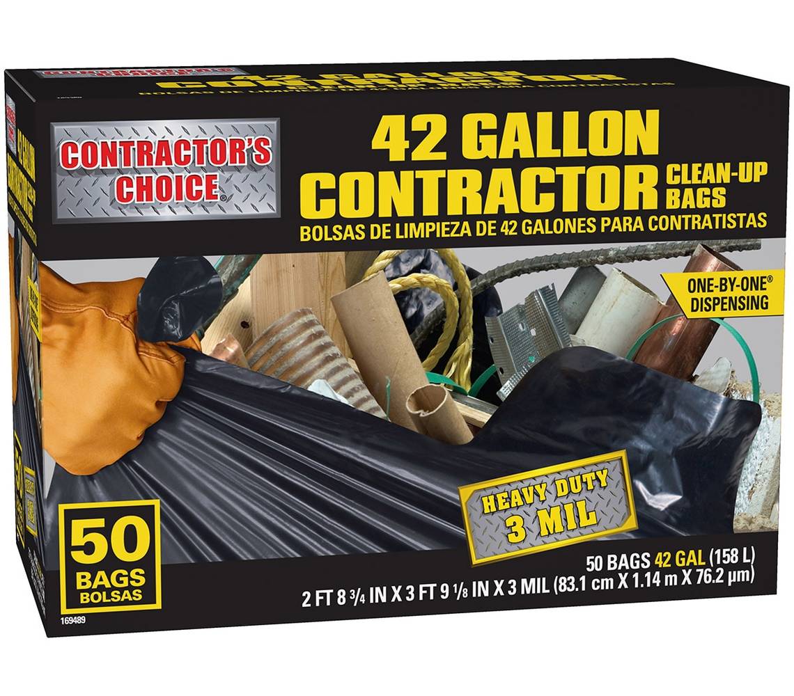 Contractor's Choice Contractor 42-Gallon Scent free Black Outdoor Plastic Construction Flap Tie Trash Bag 50 -Count | LW42WC050B