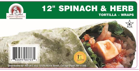 Chef's Quality - 12" Spinach Wraps - 12ct Pack