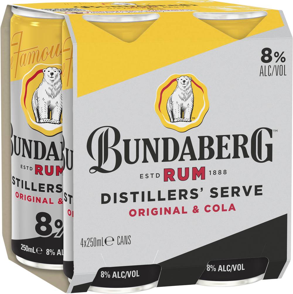 Bundaberg & Cola Distillers Serve 8% Can 250mL X 4 pack