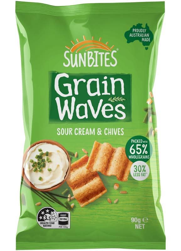 Sunbites Grain Waves Sour Cream and Chives Wholegrain Chips 90g