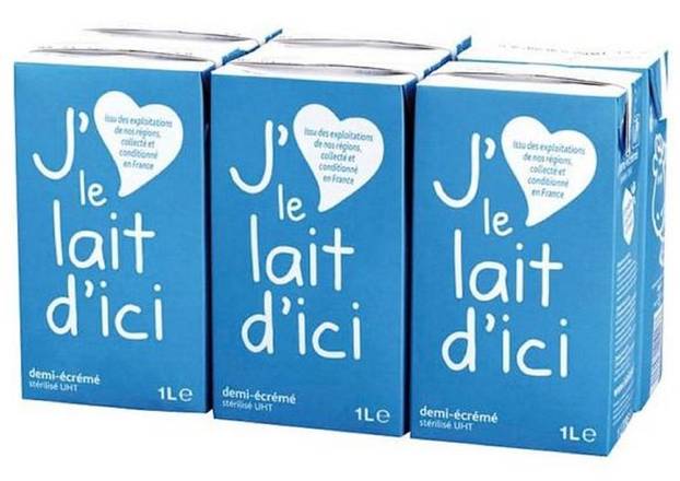 J'aime Le Lait d'Ici - Lait demi écrémé uht (6 pièces, 1 L)