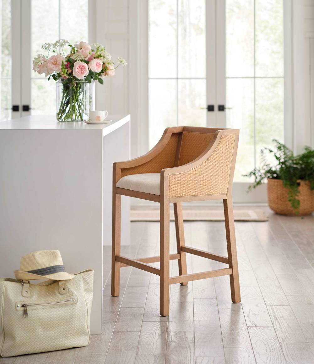 allen + roth Tan 26-in H Tall Upholstered Composite Back Bar Stool with Arms and Back | AF26913LW