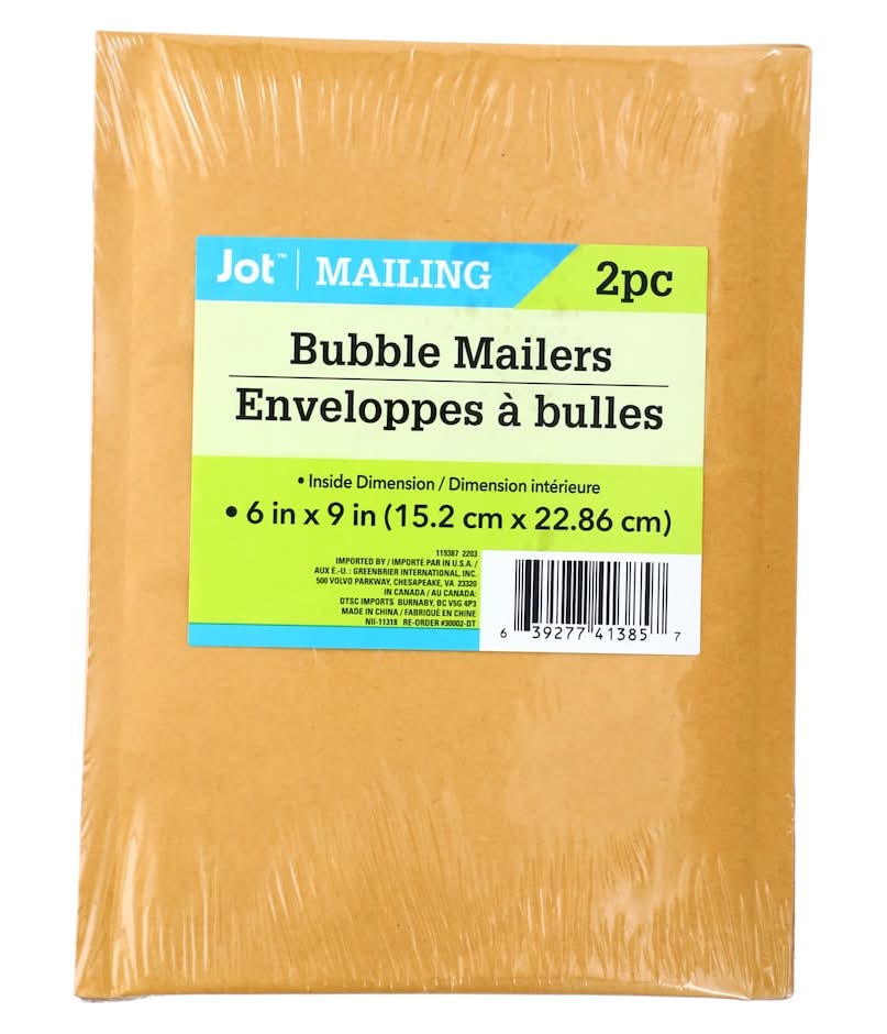 Jot Bubble Mailers, 6x9 in (2 ct)