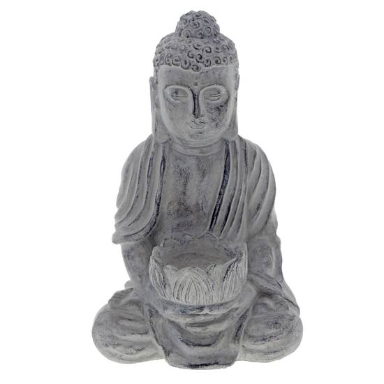# Cement Buddha Seated W/Candle Holder (23CM X 14.5CM X 10CM)