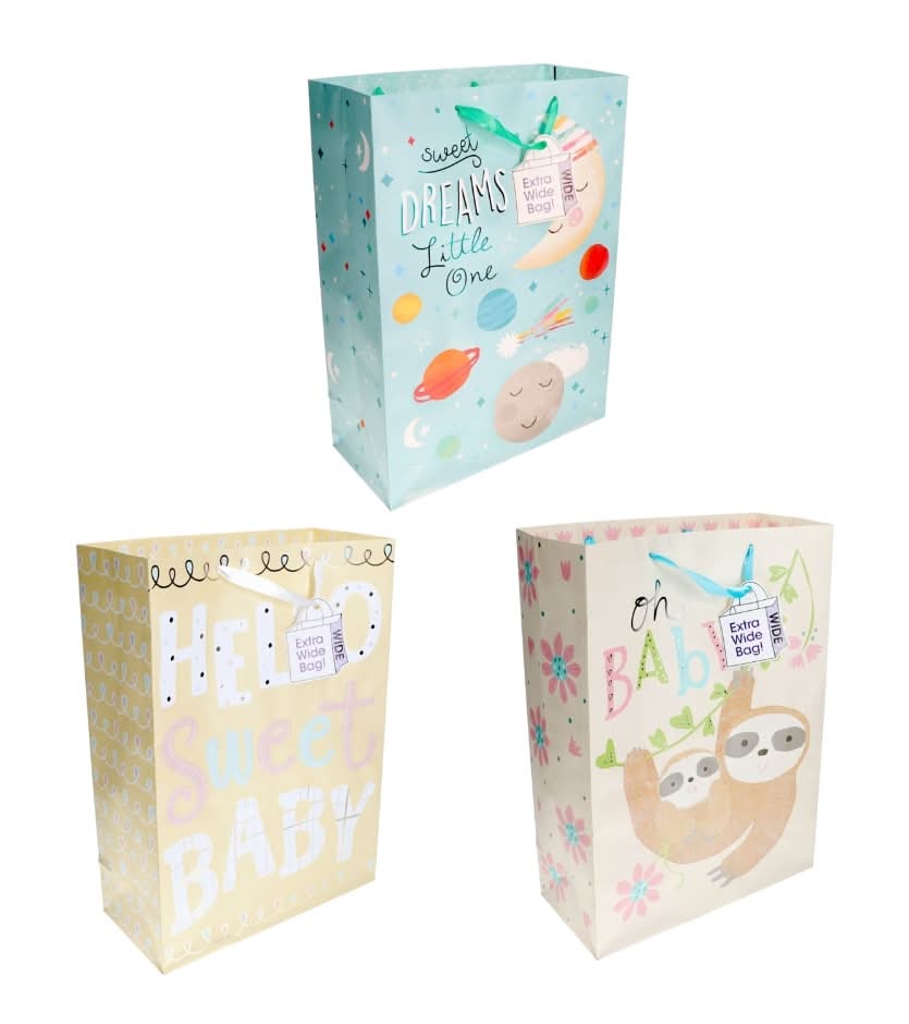 Extra Wide and Extra Large Baby Themed Gift Bags, 17 in