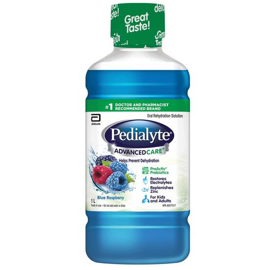 Pedialyte boisson d'électrolytes framboise bleue - blue raspberry oral rehydration solution (1 l)