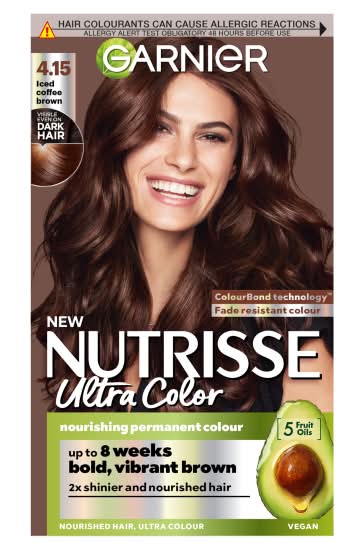 Garnier 4.15 Iced Coffee, Nutrisse Ultra Color Intense Permanent Hair Dye