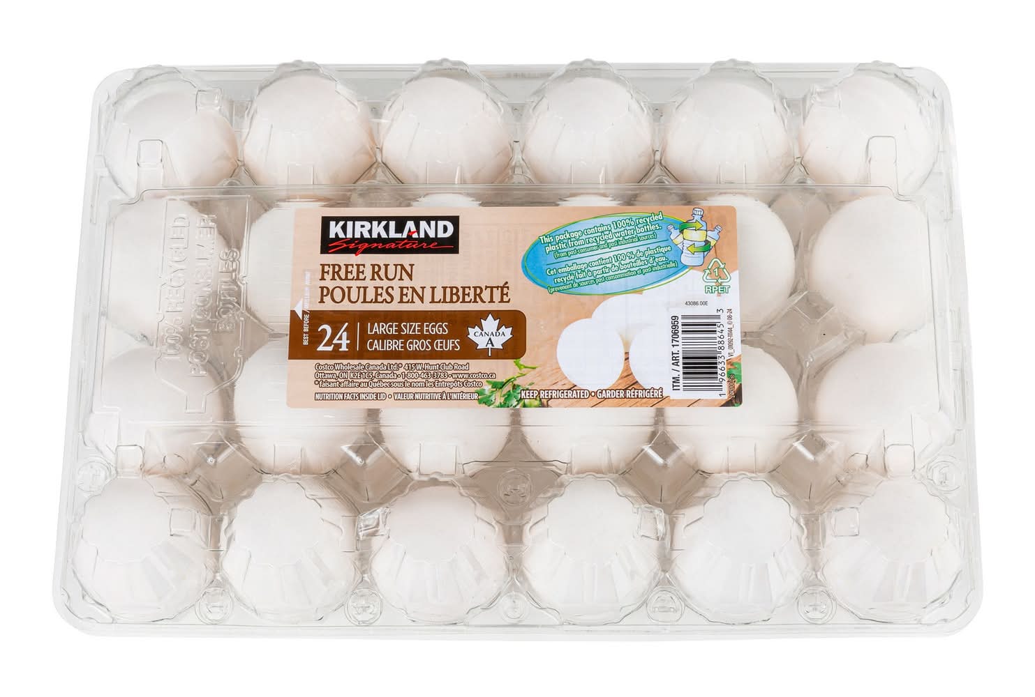 Kirkland Signature - Gros Œufs De Poules En Liberté, 24 Unités / Kirkland Signature Large Free-Run Eggs, 24-Count