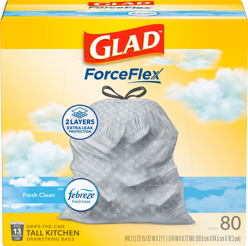 Glad Forceflex 13 Gallon Tall Kitchen Fresh Clean Drawstring Bags