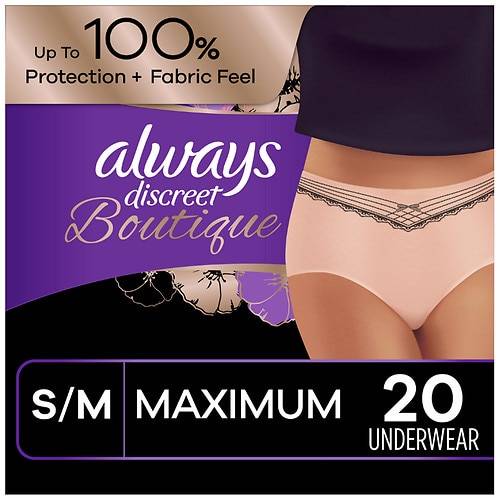 Always Discreet Boutique Boutique Incontinence Underwear for Women, Maximum Absorbency Small/Medium - 12.0 ea