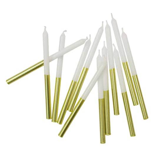 Celebrate It Dipped Birthday Candles, Gold-White (12 ct)