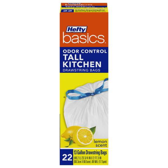Hefty Basics 13 Gallon Tall Kitchen Lemon Scent Drawstring Bags