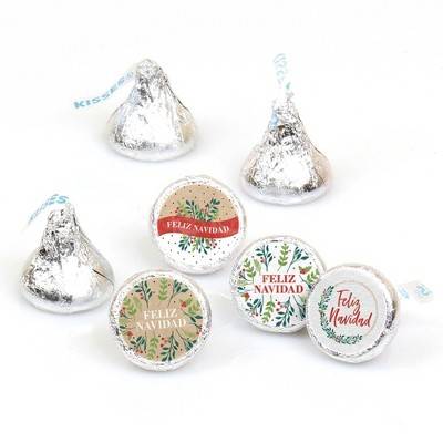 Big Dot of Happiness Feliz Navidad - Holiday and Spanish Christmas Party Round Candy Sticker Favors - Labels Fits Chocolate Candy (1 Sheet of 108)