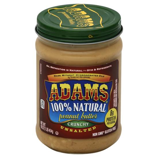Adams Unsalted Crunchy Peanut Butter (16 oz)