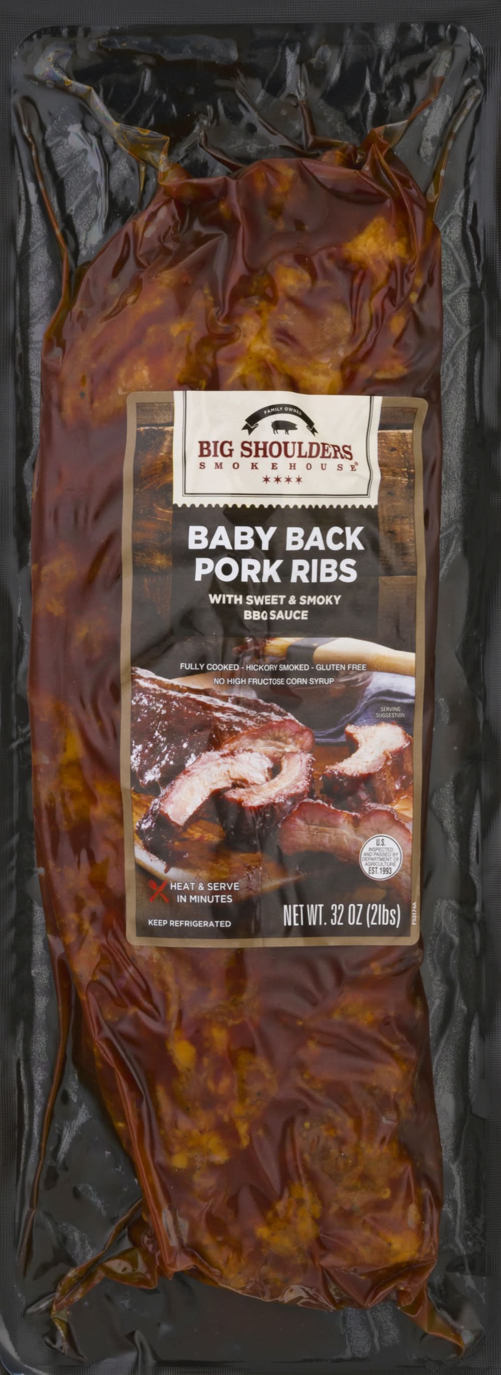 Big Shoulders Smokehouse Baby Back Pork Ribs With Sweet & Smoky Bbq Sauce (32 oz)
