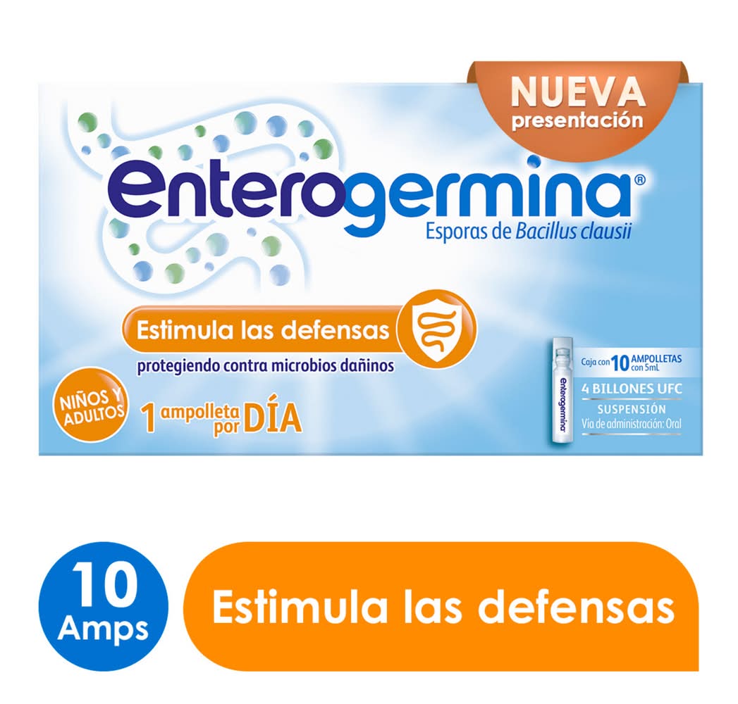 Enterogermina · Esporas de bacillus clausii suspensión para infantes y adultos (10 x 5 ml)