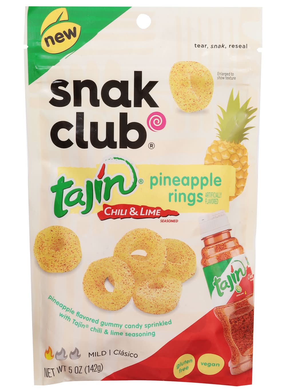 Snak Club Tajin Mild Gummy Candy Rings, Pineapple (5 oz)