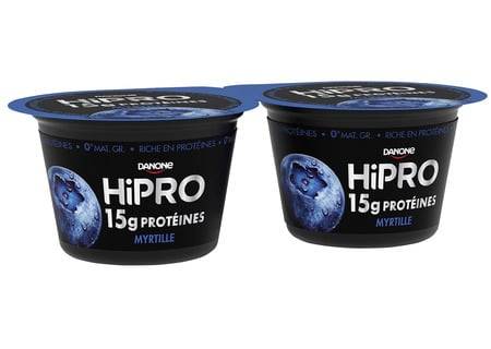 Yaourt myrtille protéiné 0% MG HIPRO - les 2 pots de 160g