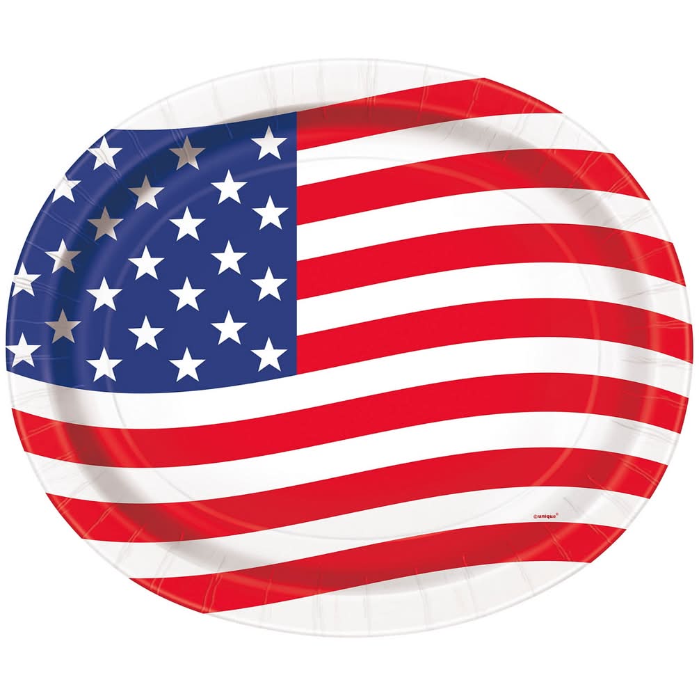 American Flag Oval 12" Plates 8 Ct