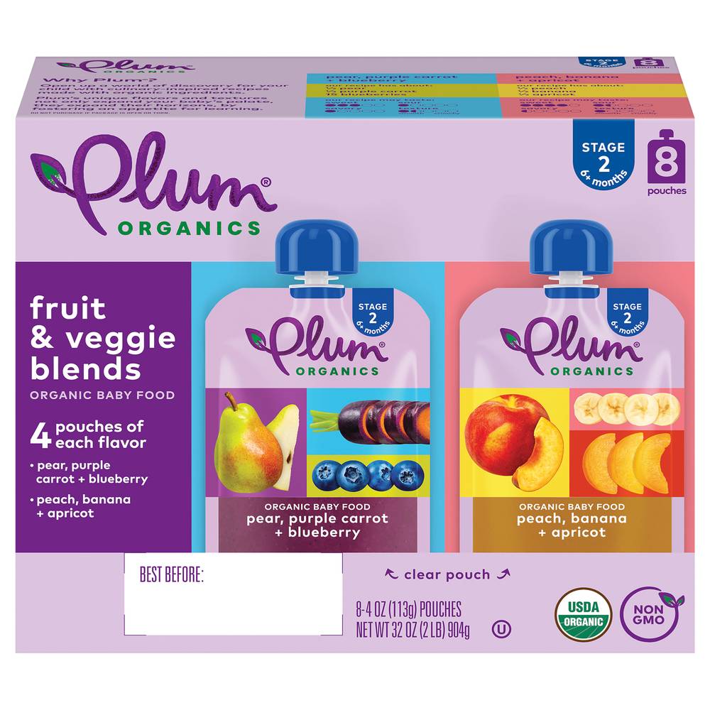 Plum Organics Stage 2 Organic Baby Food, Fruit and Veggie Variety pack (4 ounce pouch (pack of 8))