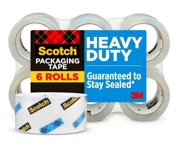 Scotch® Heavy Duty Shipping Packing Tape, 6 Tape Rolls, 1 7/8 in x 43.7 yd, 3" Core, Designed  - 3850406