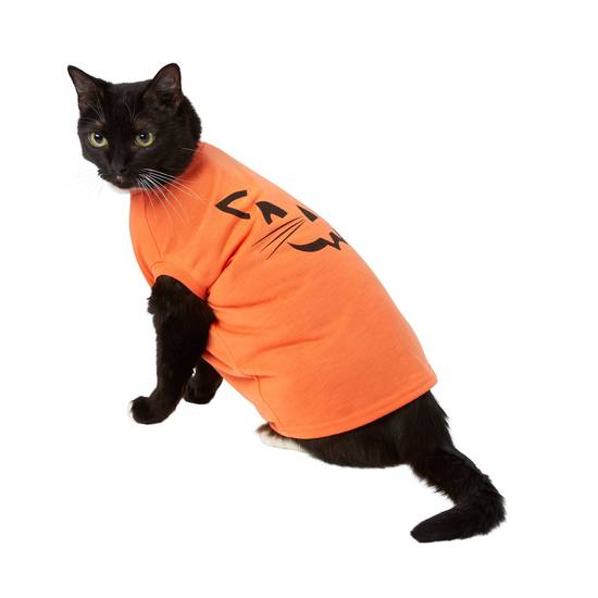 Thrills & Chills™ Halloween Pumpkin Cat Tee (Color: Orange, Size: Small)