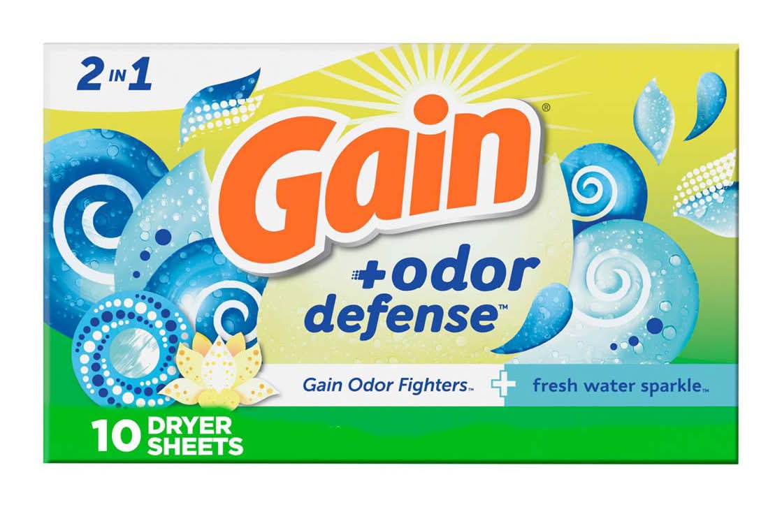 Gain Odor Defense Fabric Softener Sheets, Fresh Water Sparkle (10 pack)