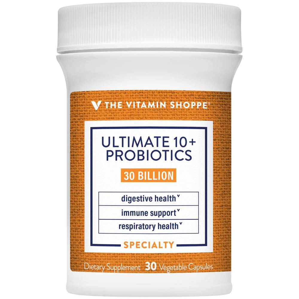 Ultimate 10+ Probiotics - Immune Support, Digestive & Respiratory Health - 30 Billion Cfus (30 Vegetable Capsules)