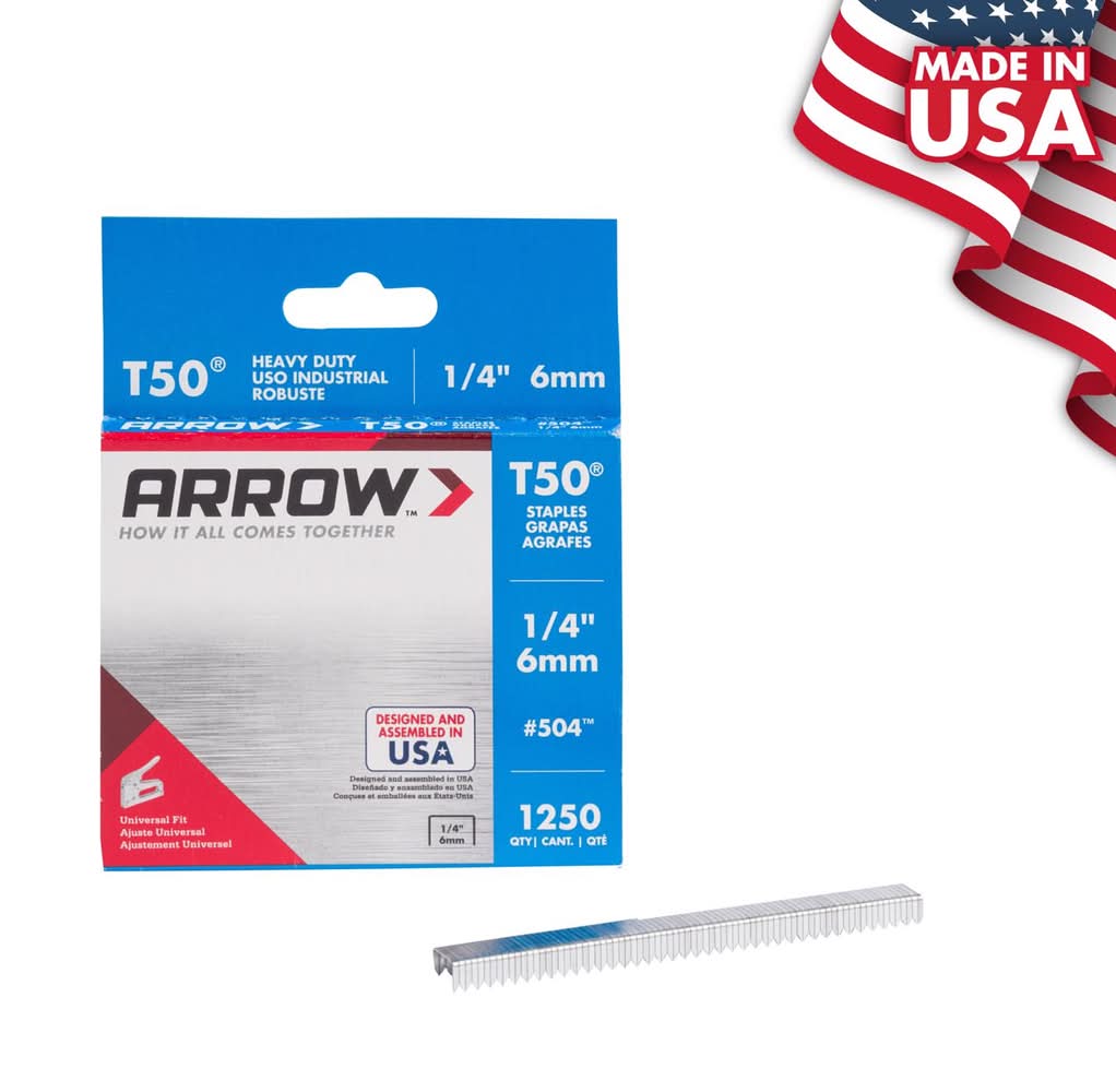 Arrow T50 3/8 In. W X 1/4 In. L 18 Ga. Flat Crown Heavy Duty Staples 1250 Pk
