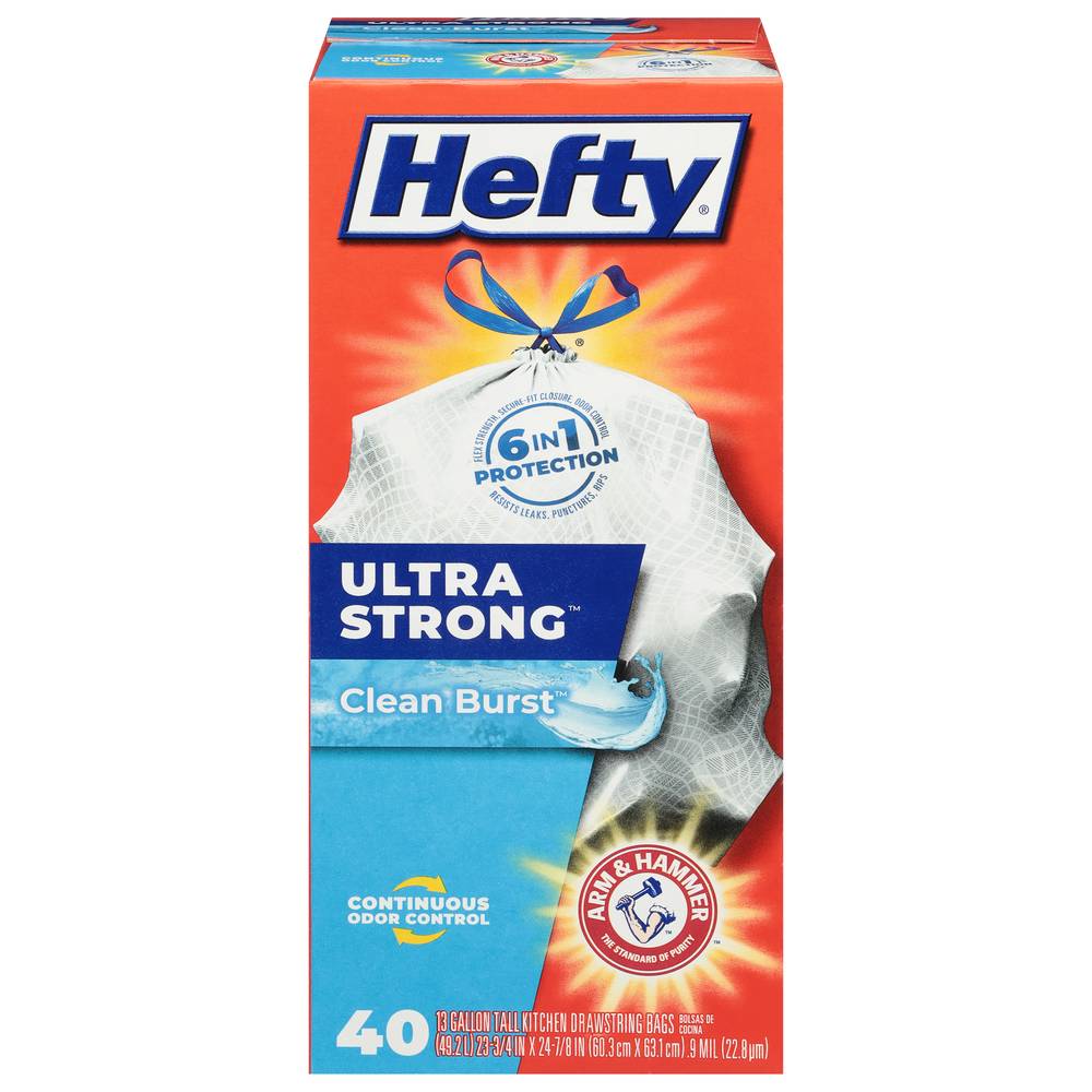 Hefty Ultra Strong Clean Burst 13 Gallon Tall Kitchen Drawsting Bags (40 ct)