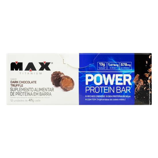 Max titanium pack de barra de proteína power protein bar dark chocolate truffle (12x41g)